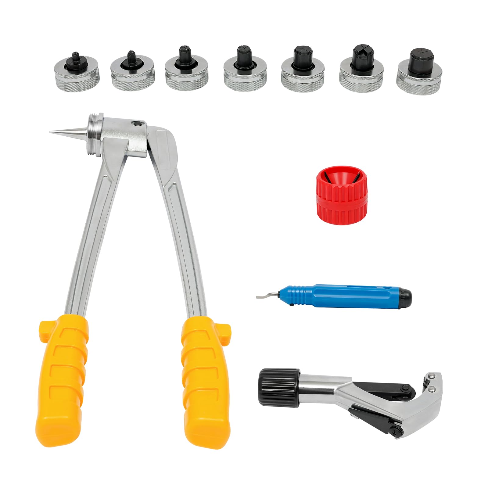Juego de expansores de tubos manuales, con 7 alicates de expansión de tubos, kit de expansión manual para tubos de 10-28 mm para tubos de cobre, latón y aluminio.