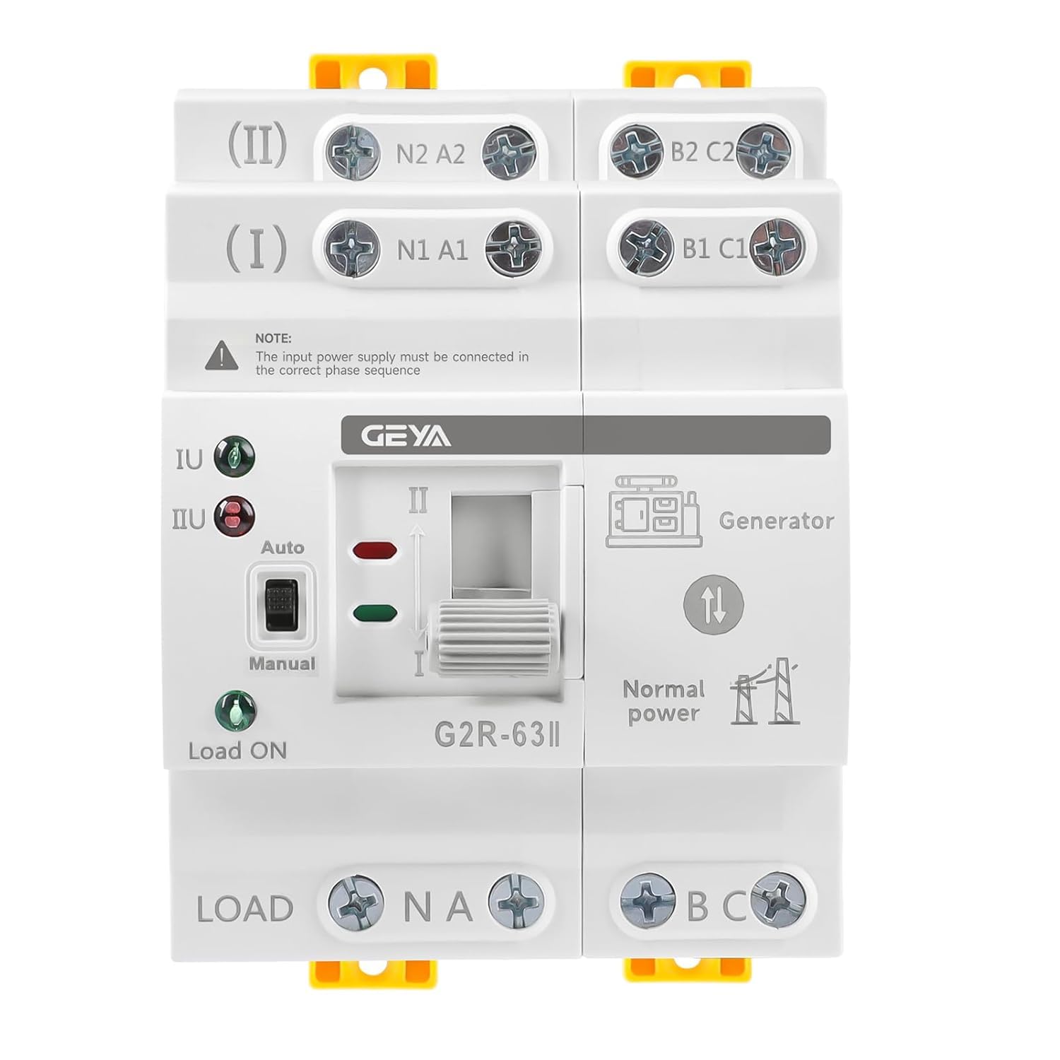 GEYA Mini ATS Dual Power Automatic Transfer Switch Electrical Selector Switches Uninterrupted Power Din Rail(4Pole 63A AC220V)