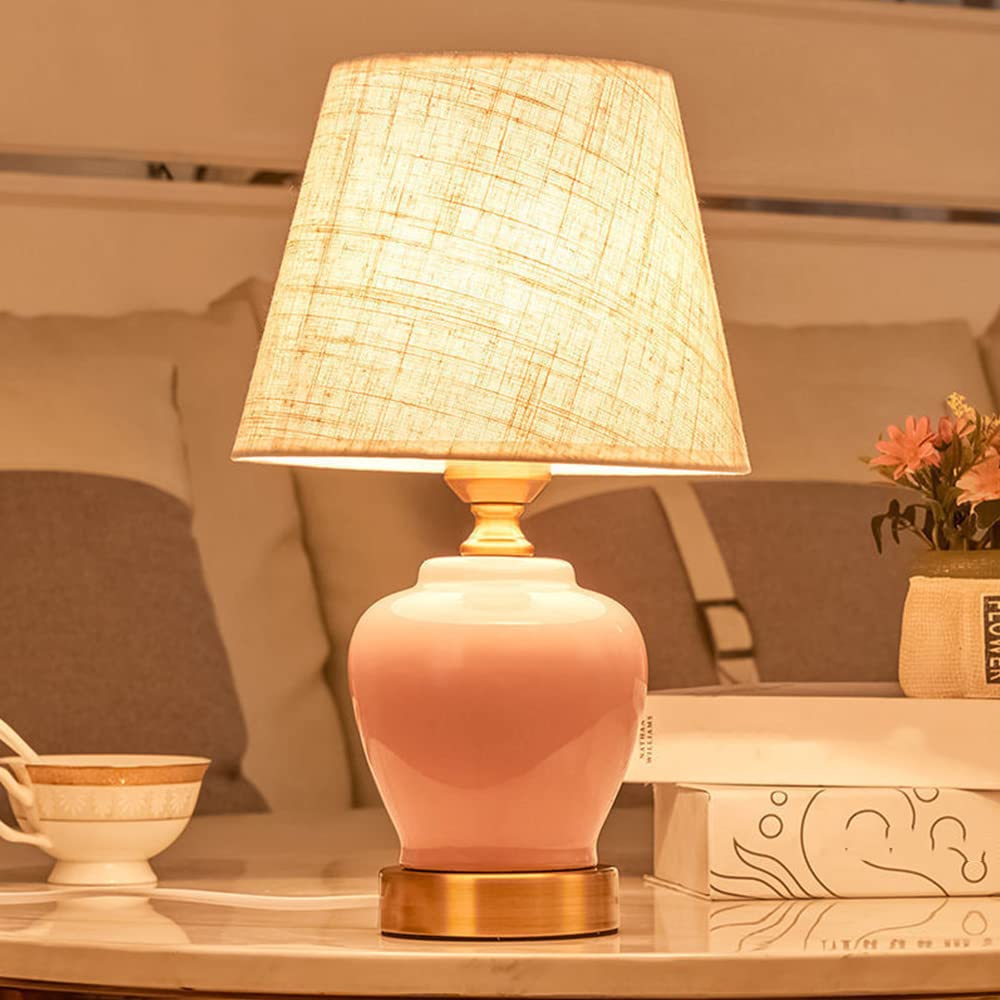Lampe de Chevet en céramique Rose Clair, Style rétro Simple, idéale pour la Chambre à Coucher, Le Bureau, Le Salon, 1 Ampoule E27, Max. 60 W, Ampoule Non Incluse