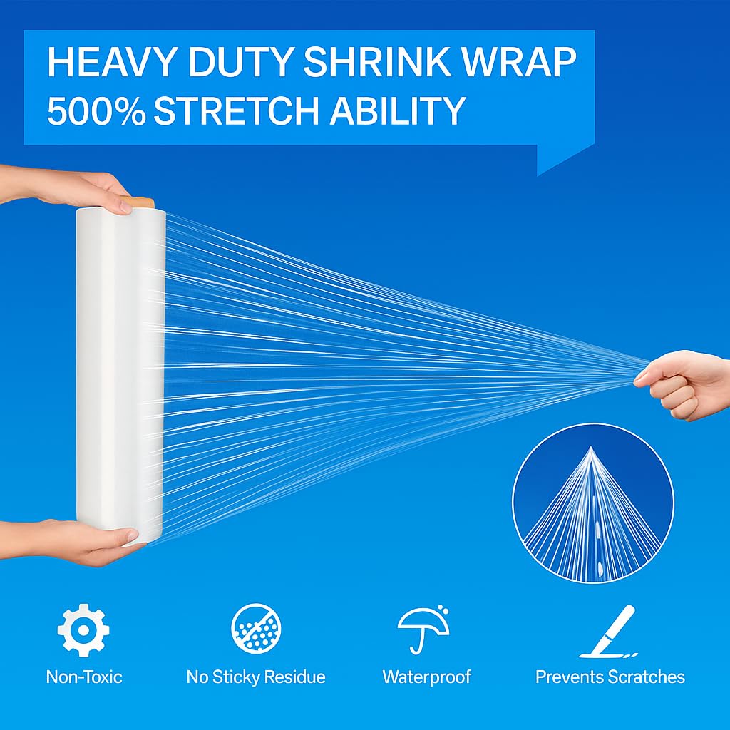 DABOS Clear Stretch Wrap – 55 Gauge, 18" x 1500 ft – Industrial Pallet Wrap for Secure Packaging & Shipping – Tear-Resistant Shrink Film – 64 Cases & 256 Rolls per Pallet