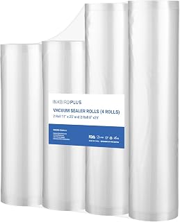 Inkbird vacuum bags with 4 wheels, 28cm x 63cm, 2 rolls and 20cm x 63cm, 2 rolls vacuum rolls for saving food, sous-vide bag, food storage, sealing bags
