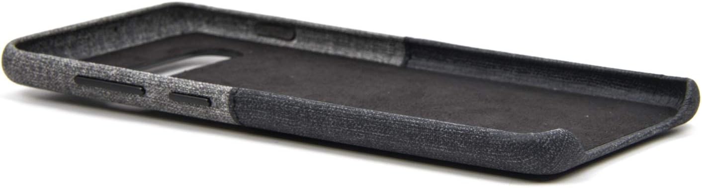 Dockem Luxe N1 Card Case for Samsung Galaxy S10 Plus: Ultra Slim 1 Slot Wallet Case, Synthetic Leather with UltraGrip Twill Canvas Styling: S10+ [Black & Grey]