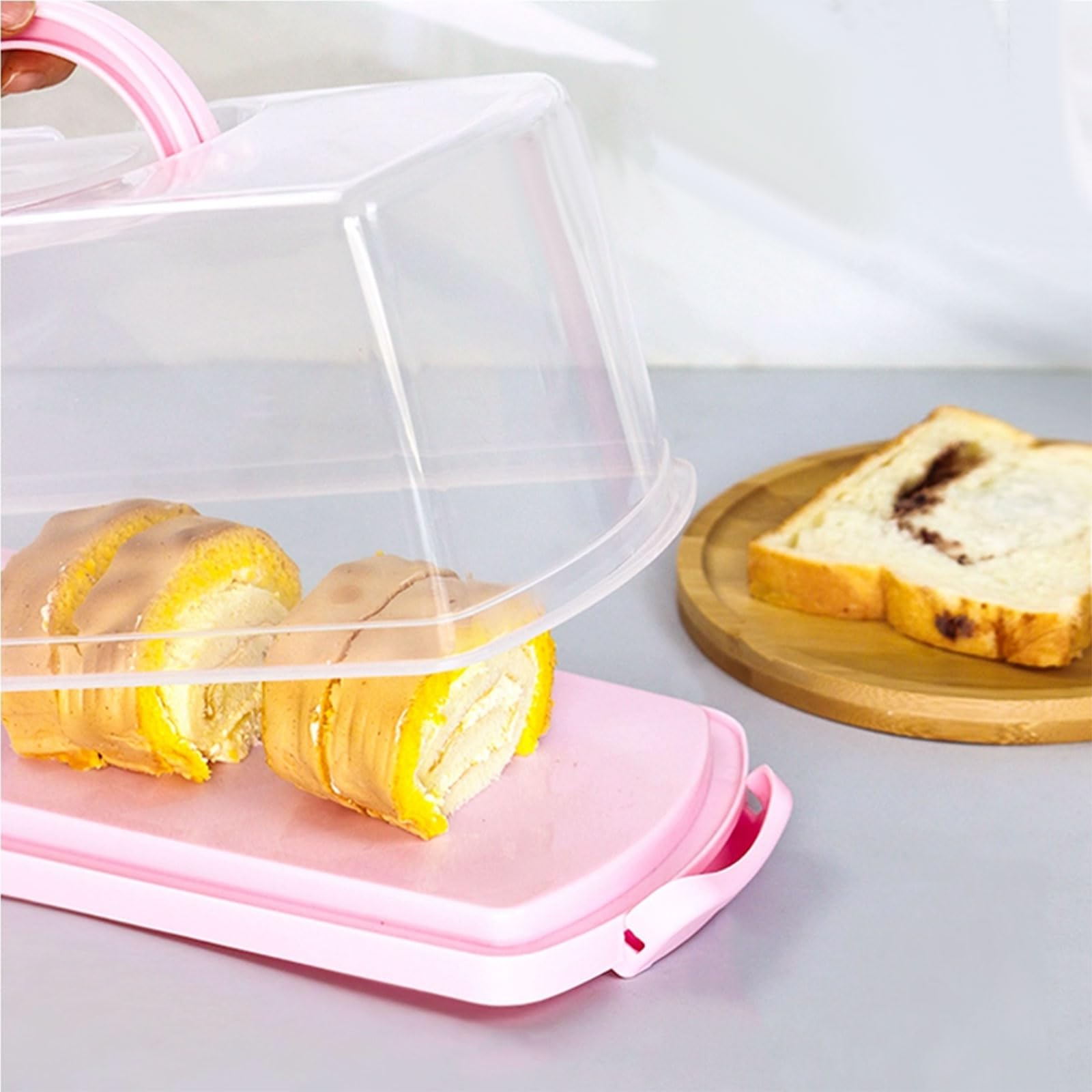 ASelected 2 Pcs Rectangular Cake Carrier with Handle, Airtight Cake Storage Container with Lid and Secure Locking Clips, 35 x 16 x 13CM Plastic Loaf Cake Container for Loafs, Cupcakes, Baguettes - Image 4
