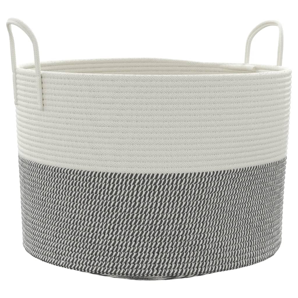 Rantry Aufbewahrungskorb Grau und Weiß Ø51 x 33 cm aus Baumwolle, Aufbewahrungskörbe, Badezimmer-Aufbewahrungskorb, Aufbewahrungskorb zum Aufhängen, Organizer zum Aufhängen