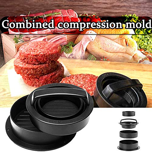JuneJour Burger Press Kit de Moule à Hamburger antiadhésif 3 en 1 pour Burger farci Fabricant pour Griller au Barbecue Cover
