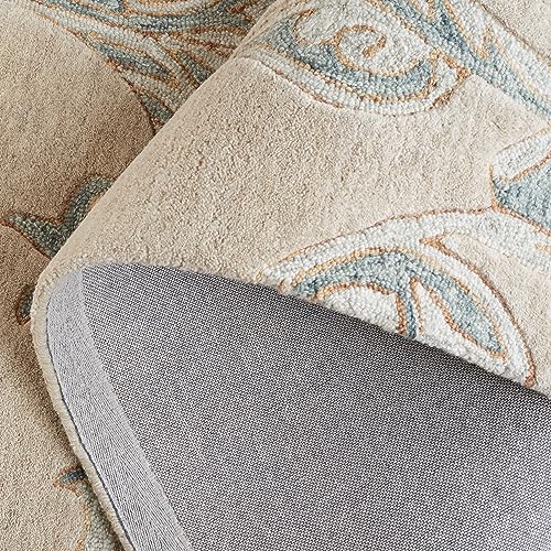 Tapete decorativo beige y gris 3' x 5' de lana hecha a mano miniatura 5
