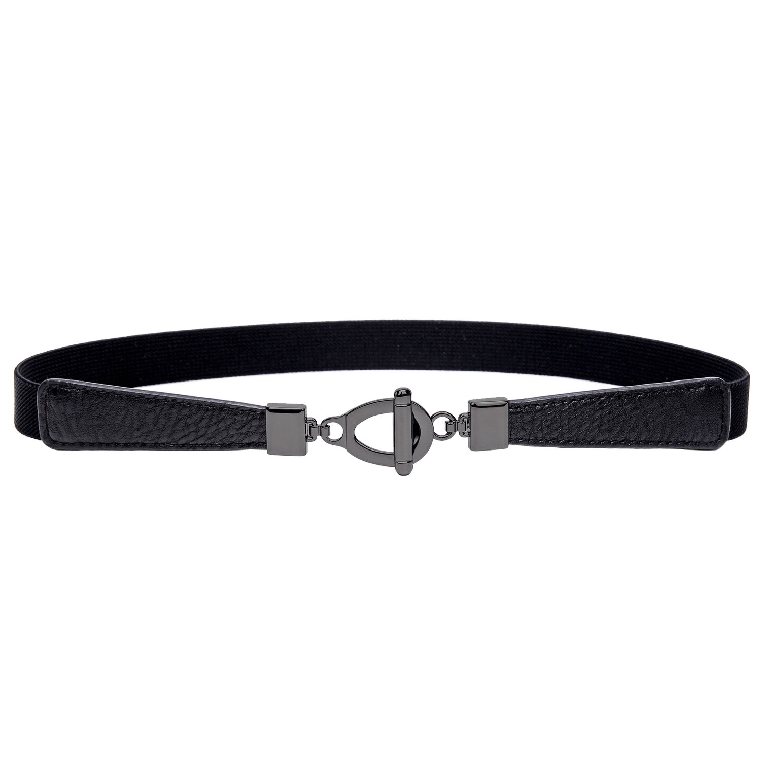 Syuer Women's Black (Black Buckle) 0.8" Width Skinny Elastic Waist Belt Stretch Cinch Belt Thin Belt (L-Xl (31"-37"), )