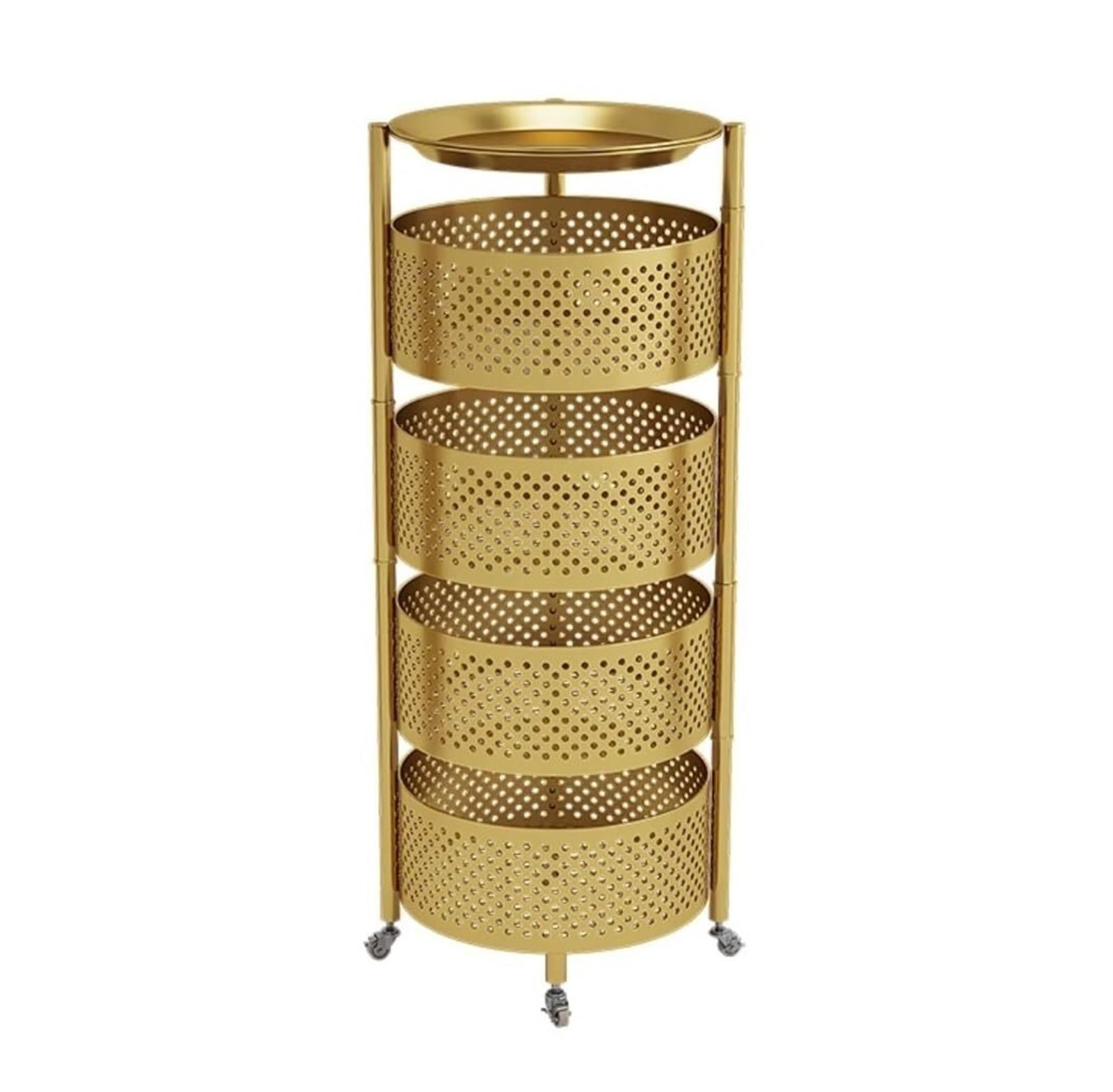 Carrello di stoccaggio della cucina Carrello di stoccaggio rotondo Rotondo Rotante carrello di rotolamento con ruote Metallo Carrello di stoccaggio della cucina Rack carrello per verdure e frutta Roll