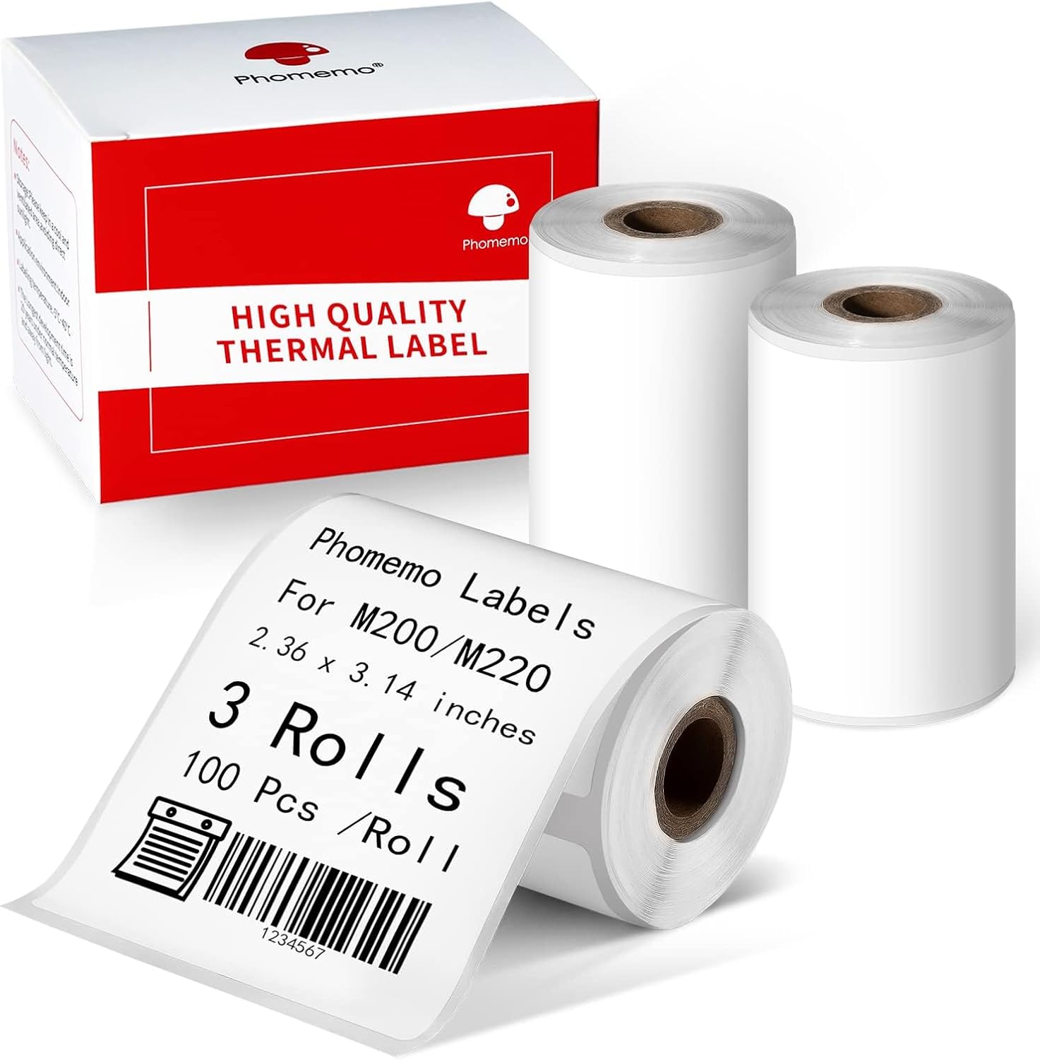 Phomemo Thermal Labels 2.36"x3.14" - Premium Adhesive Multipurpose Stickers for M220 M250 M260 M221 M200 Label Makers - 3 Rolls 300 Labels for Logo Design, QR Code, Name Tag, Small Business
