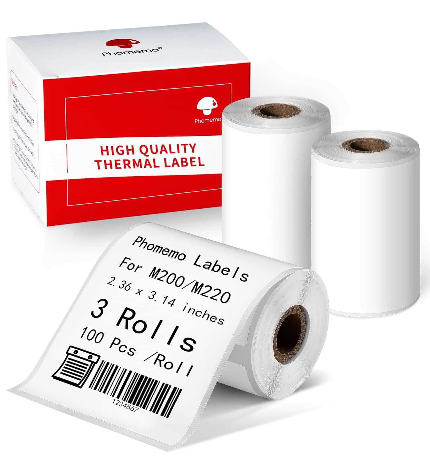 Phomemo Thermal Labels 2.36"x3.14" - Premium Adhesive Multipurpose Stickers for M220 M250 M260 M221 M200 Label Makers - 3 Rolls 300 Labels for Logo