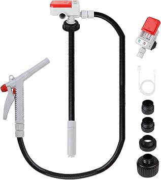 Fuel Transfer Pump 3.2GPM with Hand Nozzle for Quick Stop Flow Control | USB/Battery Powered Gas Pump for Gas Can, 51" Hose, Fuel Jug Pump with 4 Adapters, Portable Siphon Pump for Gasoline, Diesel