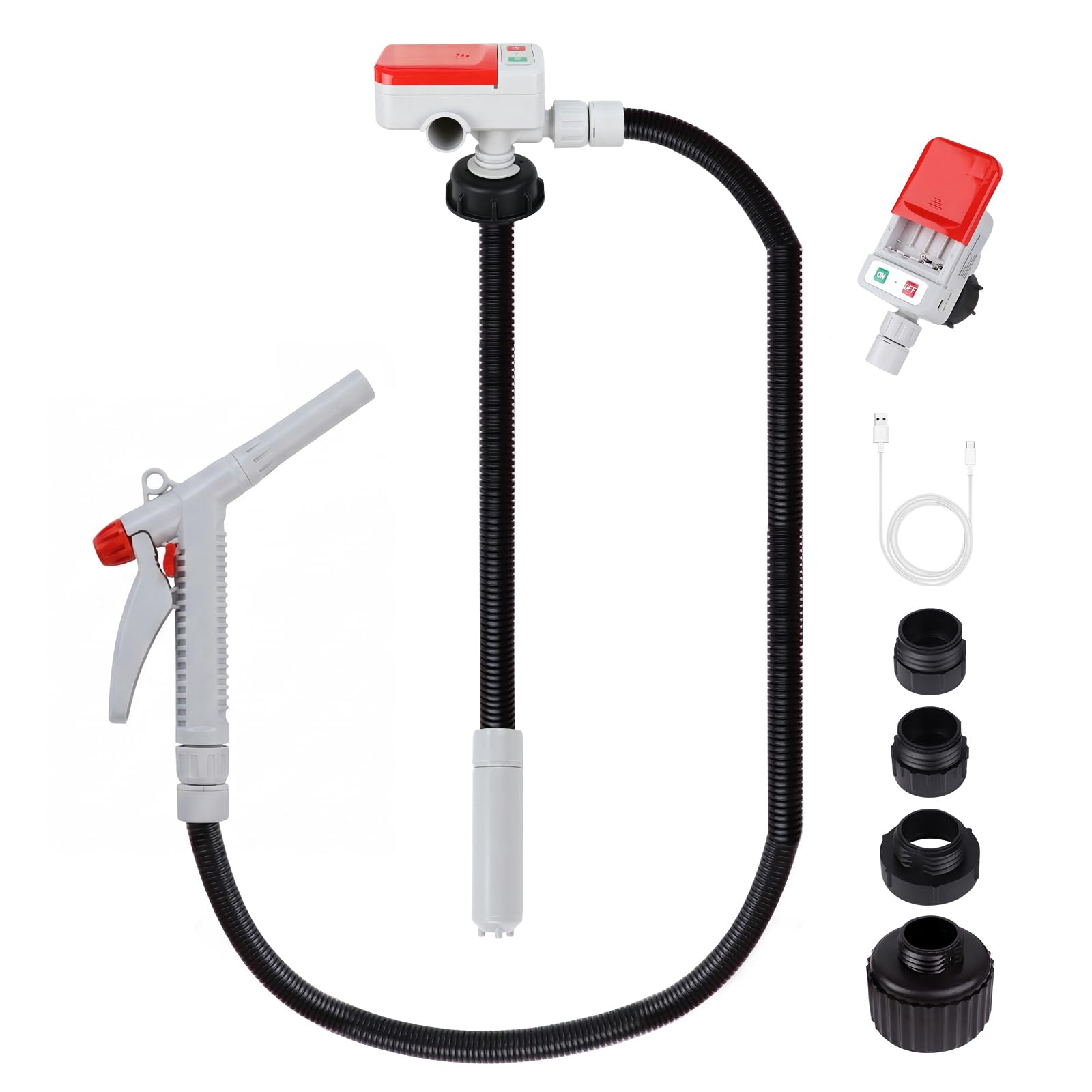 Pompe de transfert de carburant (3,2 GPM) avec buse manuelle pour contrôle du débit à arrêt rapide, tuyau de 129,5 cm, pompe à gaz automatique avec 4 raccords de bidon de gaz, pompe à siphon portable