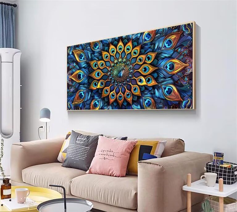 Peinture Diamant Paon XXL 80x160cm pour Illuminer la Décoration de Votre Salon
