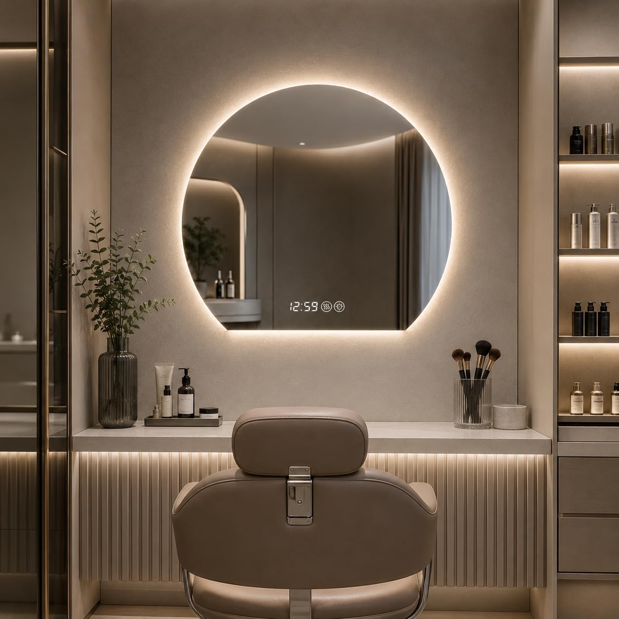 Gecheer LED-Badezimmerspiegel, 80 cm Durchmesser, integrierte Beleuchtung, dimmbar, 3 Farben (3000/4000/6000K), beschlagfrei, rund, für Make-up, Rasur, für Moderne Badezimmer, Schlafzimmer