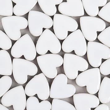 LiFschal Mosaic Tiles Stained Glass, Heart Shape Ceramic Mosaic Making with Handmade for DIY Art Crafts,Home Decorations -About 24Pcs 100G0.22LB,White