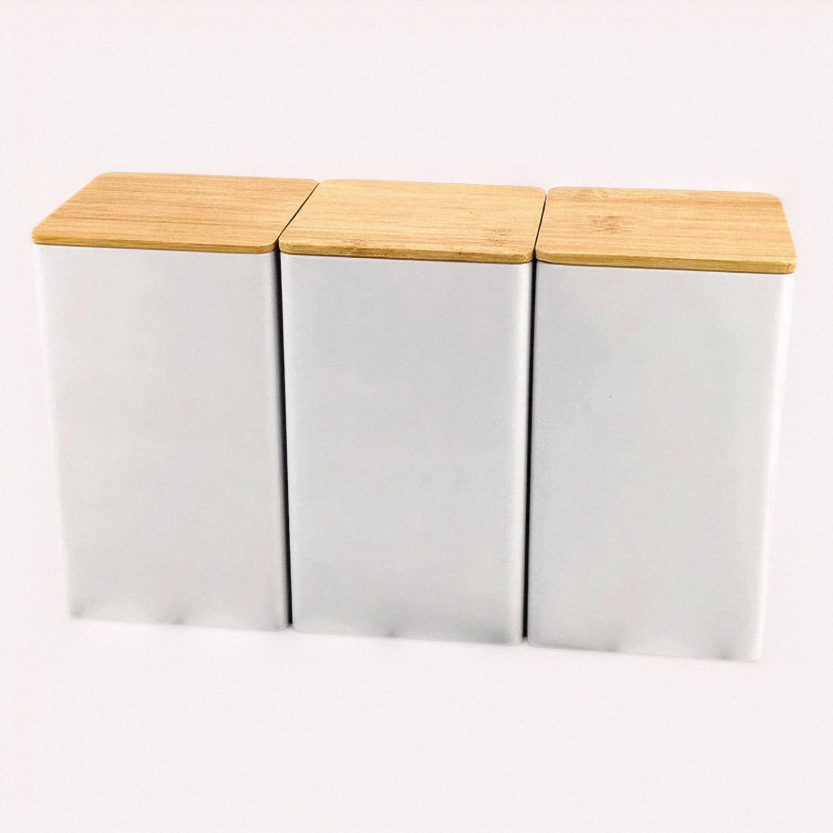 Otbushit White Tea Coffee Sugar Canisters Set with Wood Lids, Moisture-Proof Airtight Storage Jars for Kitchen Counter