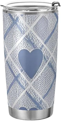 Lindo lazo azul con corazón taza de acero inoxidable para automóvil con tapa y pajita, tazas de viaje aisladas para bebidas calientes para café,