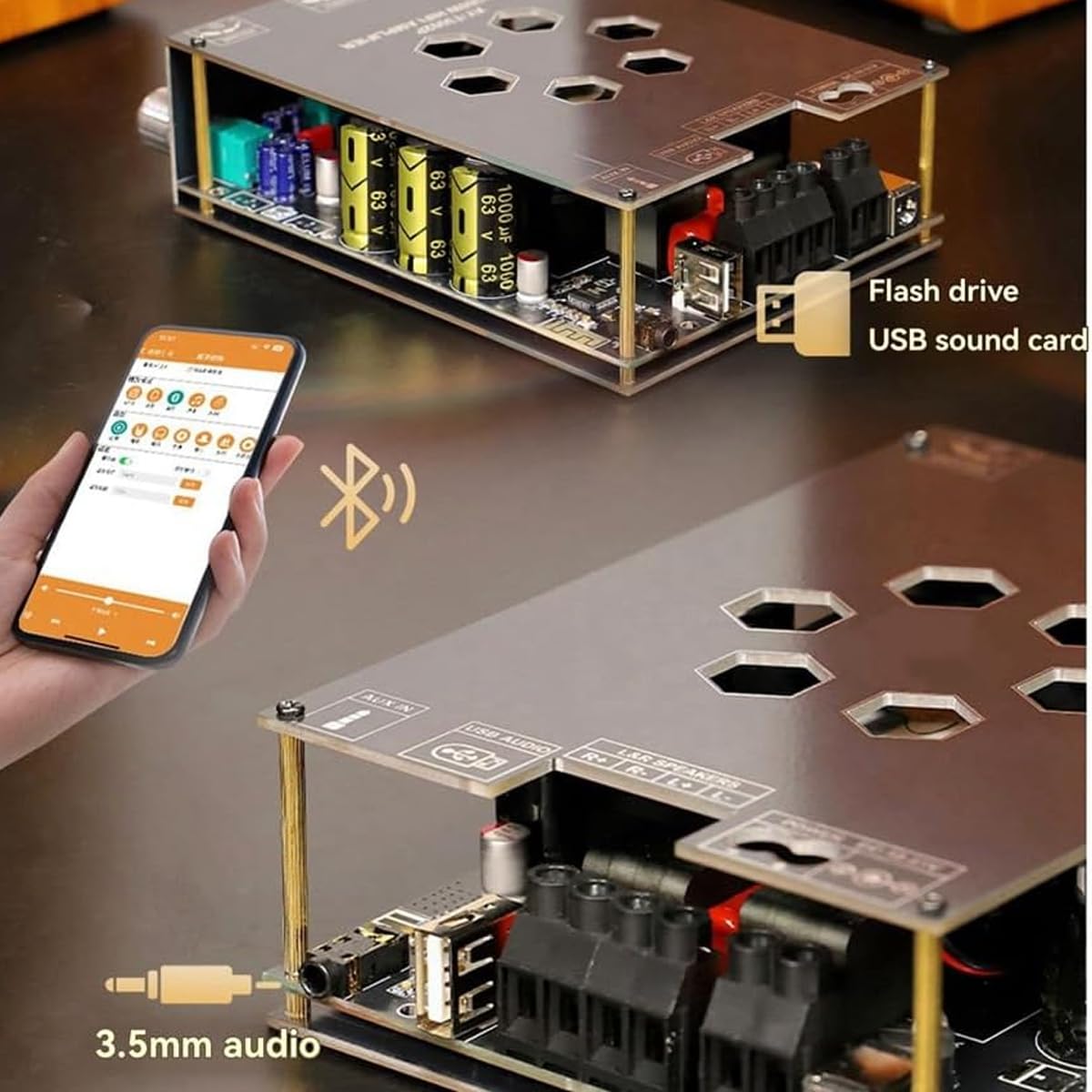 Placa amplificadora T3002P, chip TPA3255, 300 W x 2, módulo amplificador de audio con altavoz Bluetooth estéreo DC19-51 V y carcasa.