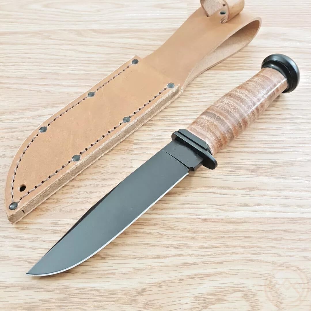 Fixed Knife 5" 1095 Cro-Van Carbon Steel Blade Leather Handle