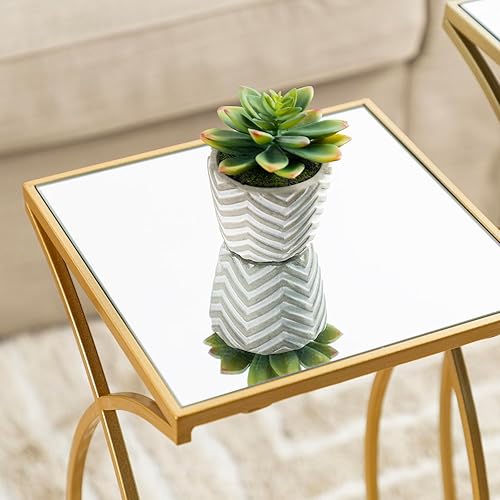 Miniatura 8 de glitzhome Juego de 2 mesas auxiliares anidables, mesas auxiliares decorativas, soporte para plantas, para dormitorio, sala de estar, oficina en casa