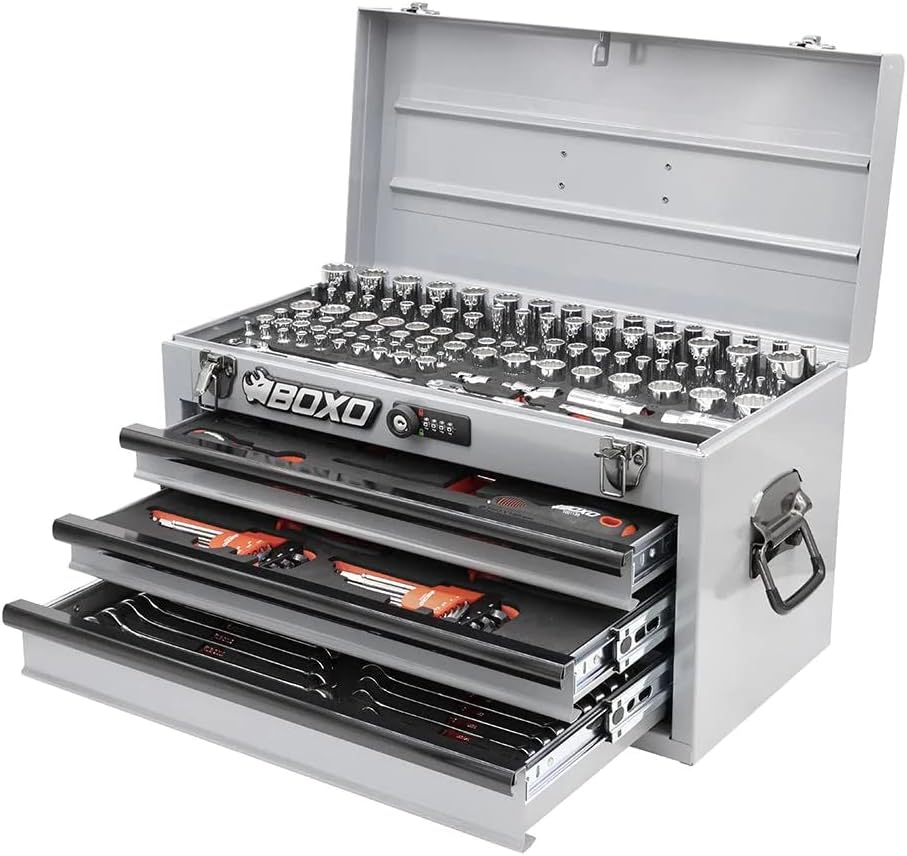 BOXO USA Heavy Duty Toolbox 159 pcs Metric & SAE Locking