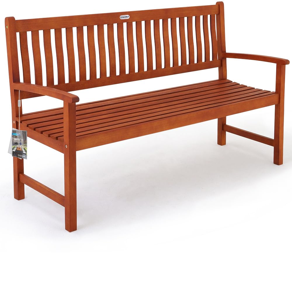 Casaria Banc de Jardin Maxima en Bois d'eucalyptus 152x55x90 cm Patio Siège terrasse Jardin Banc extérieur