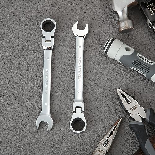 ABuff 3 Pack 8mm Flexible Head Ratcheting Wrench, Ratcheting Box Wrench Set with 5° Movement and 72 Teeth 12 Point for Projects with Tight Space