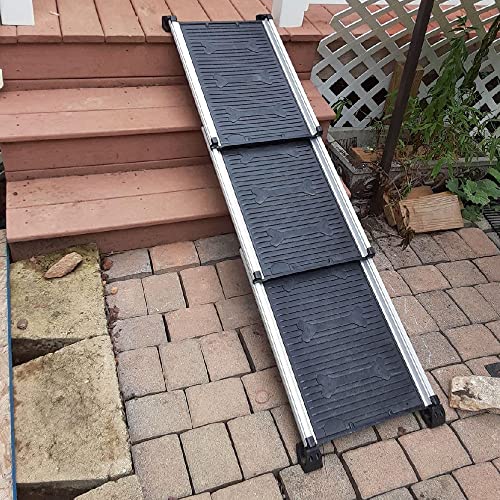 Titan Ramps 28" Â€“ 62.5" Telescoping Aluminum Collapsible Pet Ramp, Adjustable Compact Portable Ramp, Black/Silver Design, Rubber Surface Tread, 180 Lb Load Capacity, For Cars, Suv, Trucks #TOP6