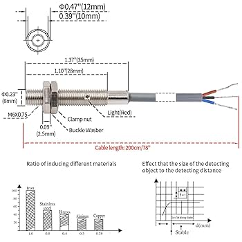 Distance Sensor Heschen M12 Capacitive Proximity Sensor Switch Non-Shield Type LJC12A3-5-Z/BY Detector 1-5mm 10-30VDC 200mA PNP Normally Open(NO) 3 Wires Capacitive Sensor