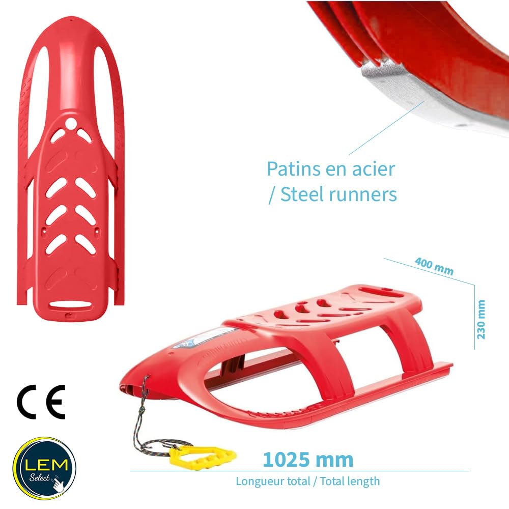 Luge traîneau Rouge avec Patins en Acier - Modèle Bullet