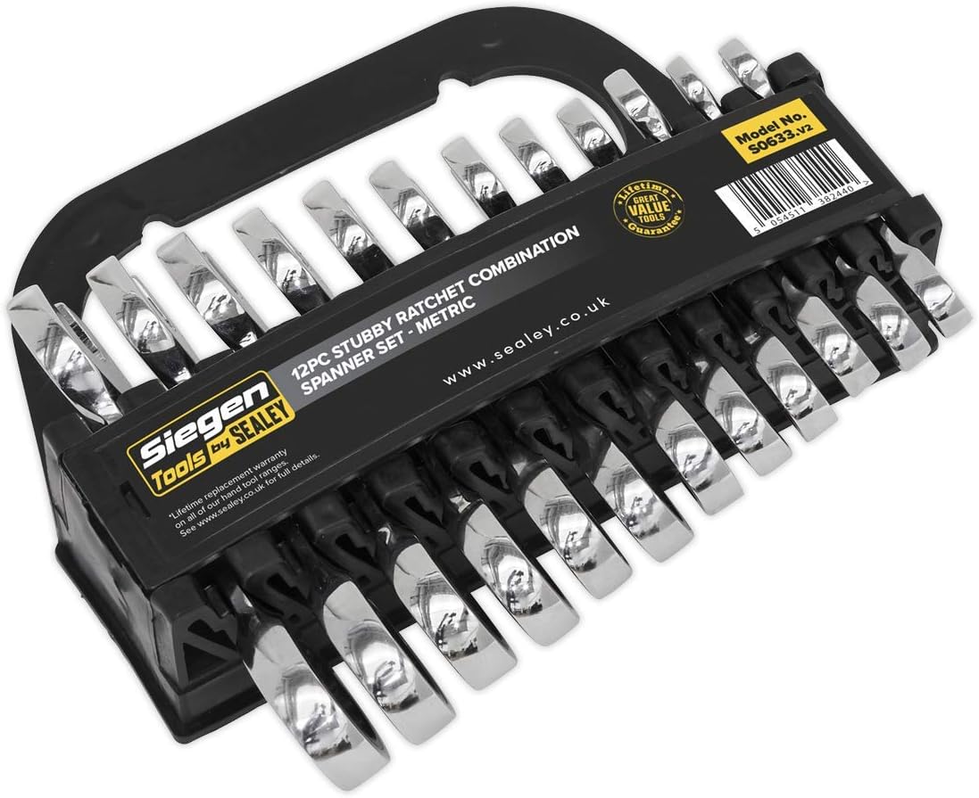 Siegen by Sealey Stubby Combination Ratchet Spanner Set in EVA Foam Tray 12pc - S0633, Silver - Image 3