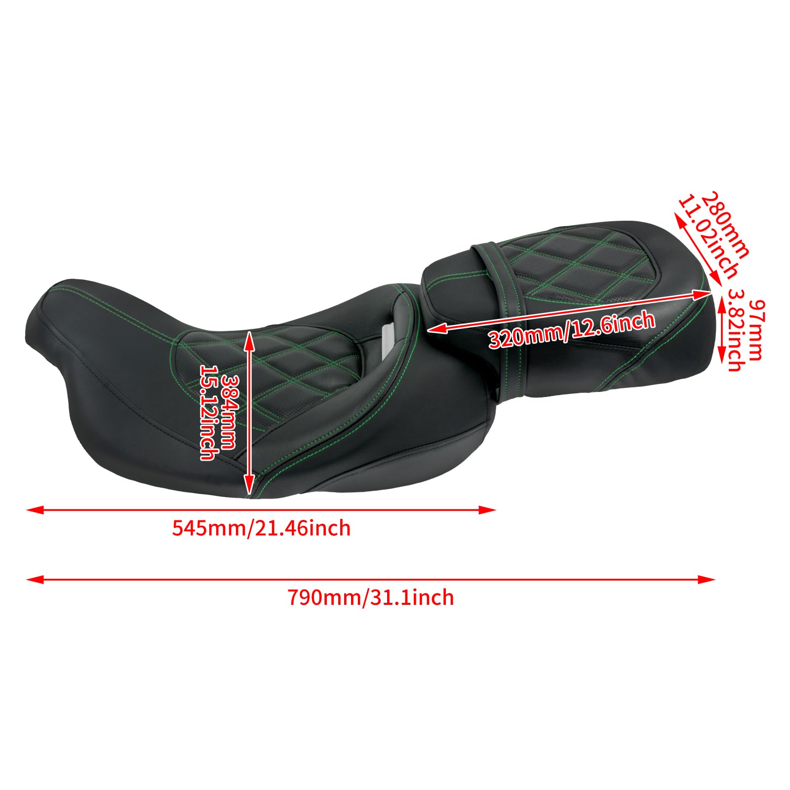 Niskoprofilowy zestaw siodełka pasażera pasuje do Harley Touring Road King FLHR Street Glide FLHX Road Glide FLTRX CVO Street Glide FLHXSE Electra Glide 2009-Później (zielone szwy)