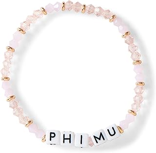 Sorority Shop Phi Mu Bracelet — Glass Bead Bracelet with PM Name Beads and 18K Gold Accent Beads, Greek Sorority Jewelry for Big Little Sorority Gifts
