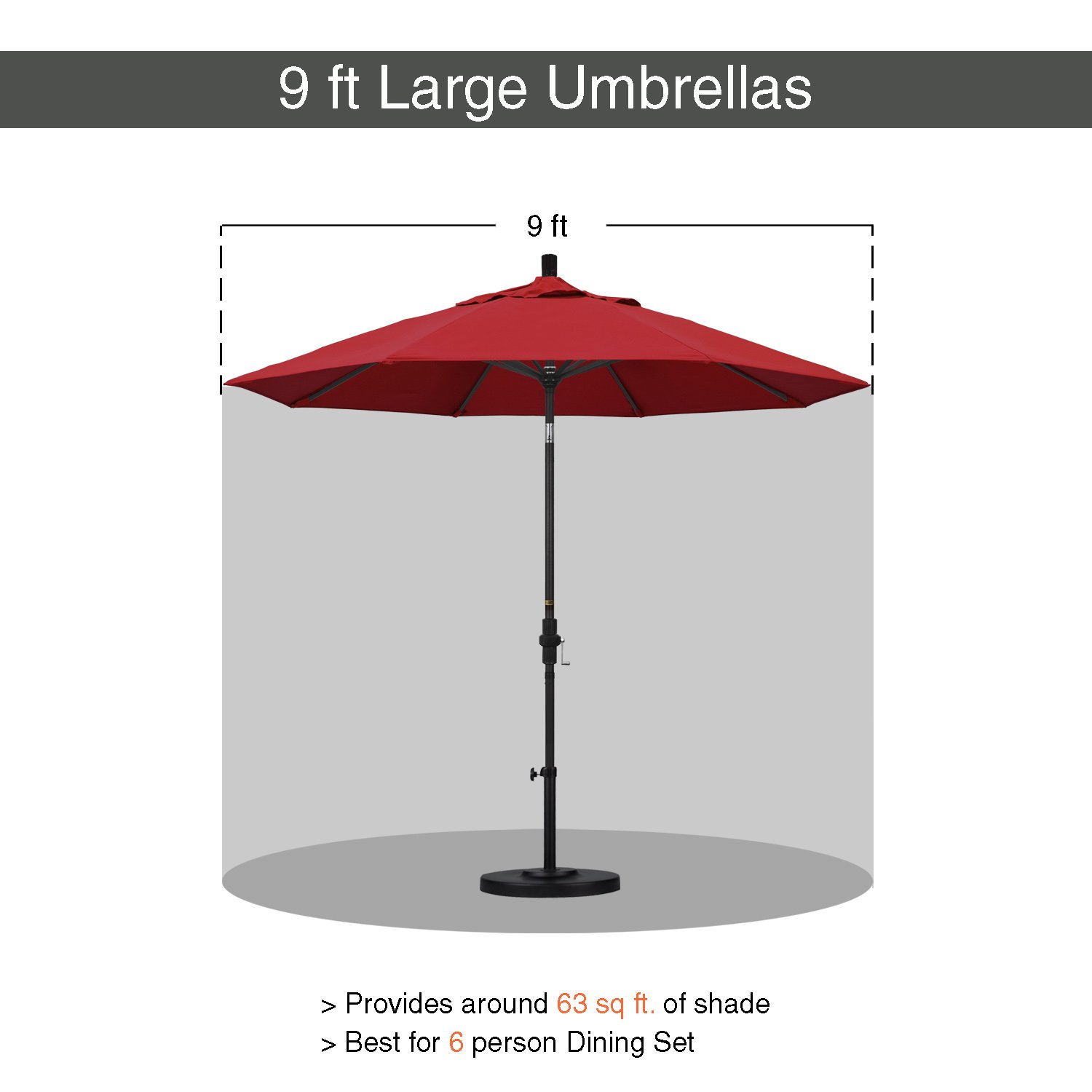 California Umbrella 9' Round Aluminum Outdoor Deck, Pool or Patio Umbrella, Crank Lift, Auto Tilt, Bronze Pole, Red Olefin