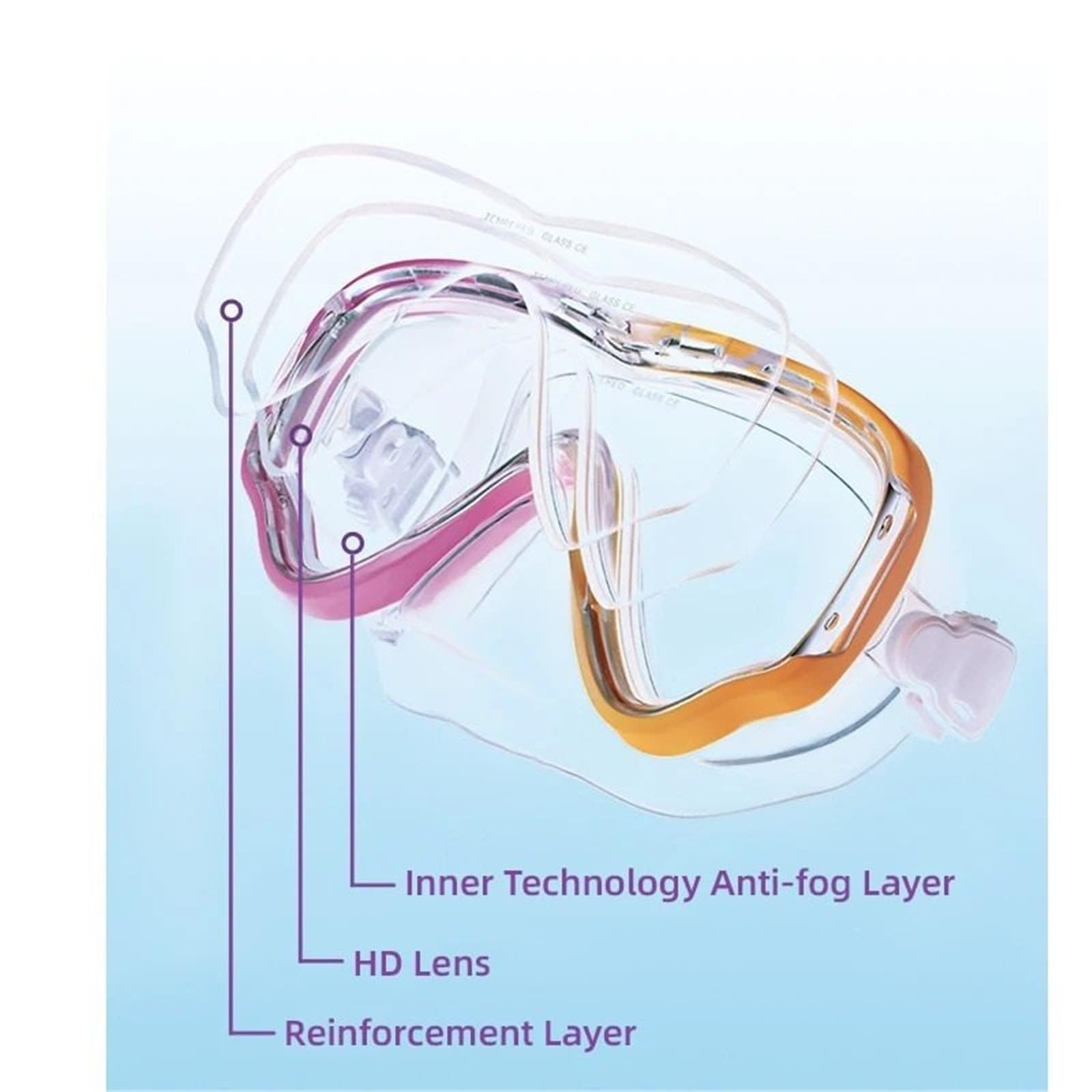 Buceo Máscara de Buceo y Snorkel Gafas de Buceo Gafas de natación Juego de Tubos Easy Breath Máscara de Snorkel Kit de de Buceo(Red)