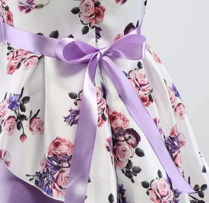 Buy & Try by Dharmikaay Girl's Satin Floral Printed Frock Dress for Girls Short Frock Baby Princess Western Dresses| Stylish Latest Kids Clothing for Festival, Birthday, Fashion. 4-5 Years Purple - Image 6 thumbnail