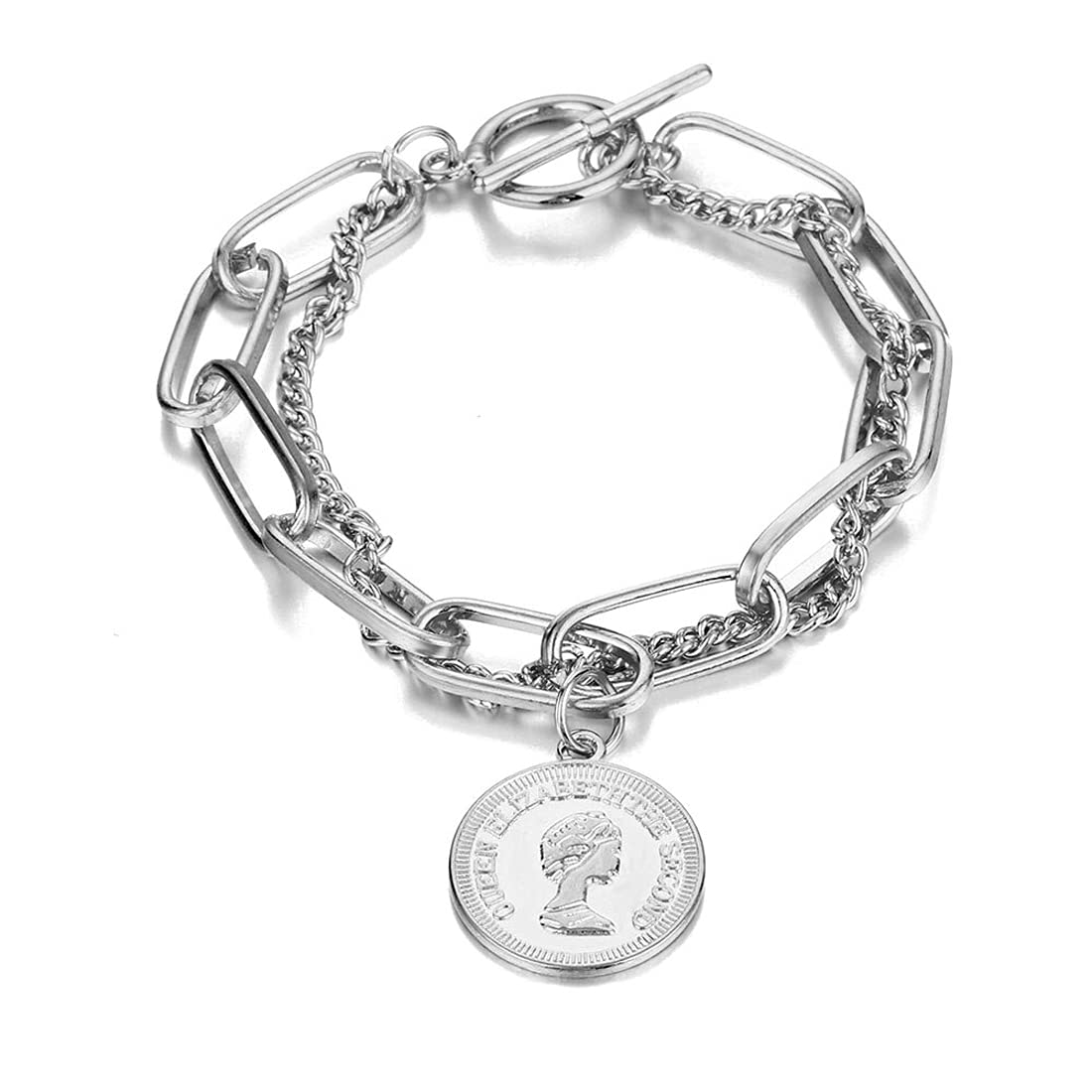 Jewels GalaxyMesmerizing Coin Head Silver Plated Multistrand Bracelet Jewellery For Women