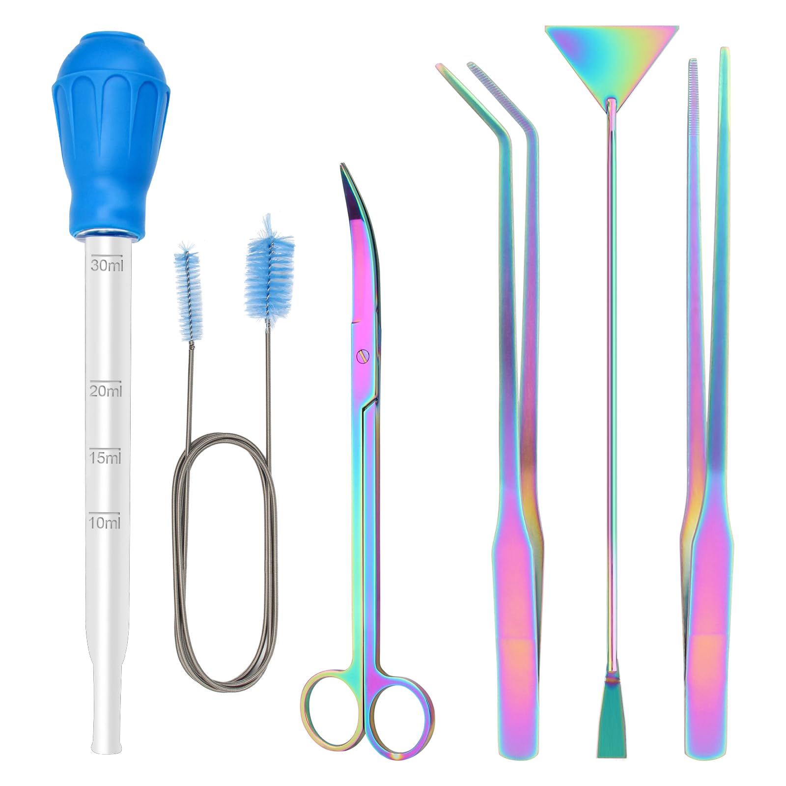 38cm Extra Long Aquarium Aquascape Kits, Coolrunner 6 in 1 Aquatic Plant Aquascaping Tool Stainless Steel Tweezers Scissors Spatula for Aquarium Tank Clean Fish Tank Aquascape Tools (Colorful) — image 1