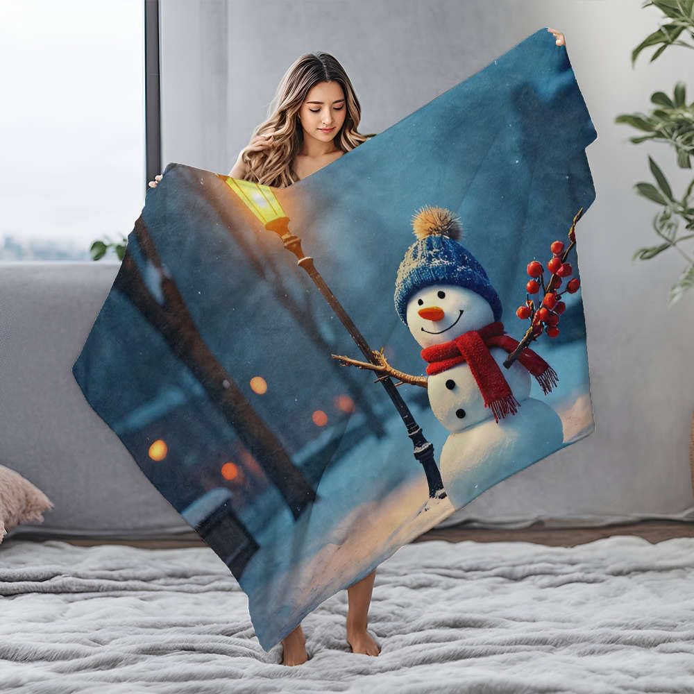 Couverture en flanelle bonhomme de neige plaid chaud 125 x 150 cm