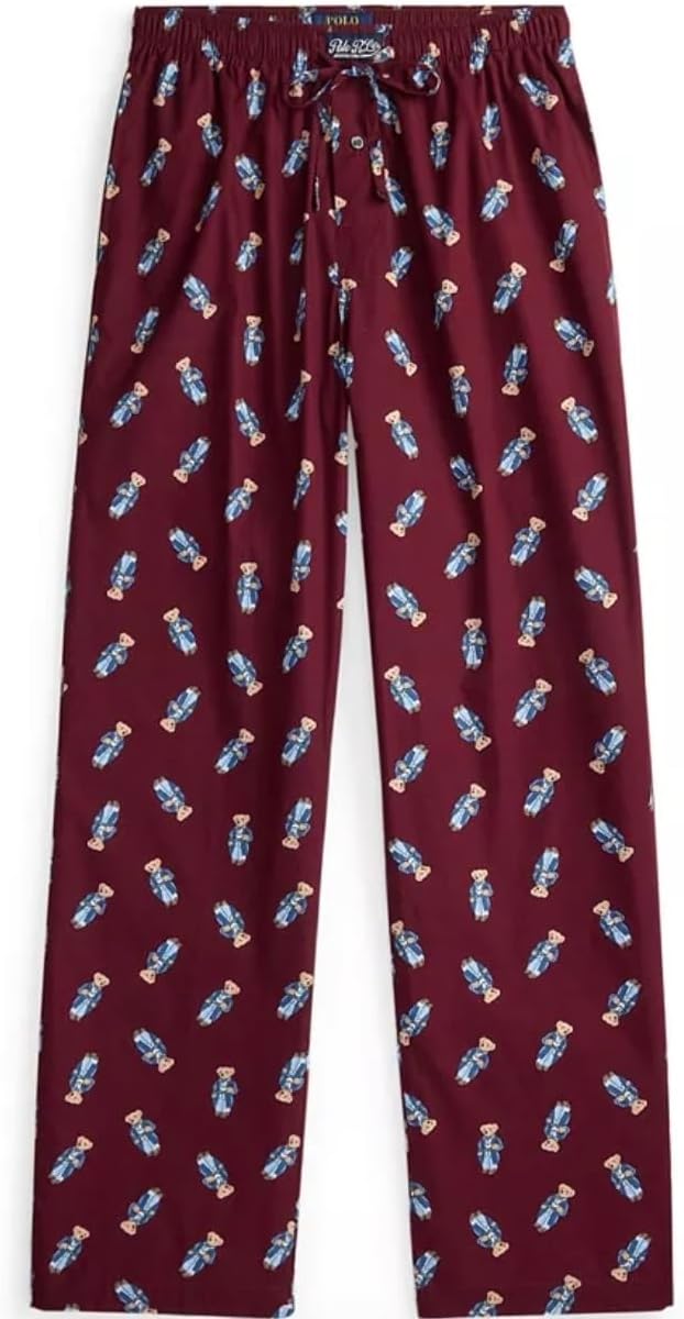 POLO RALPH LAUREN mens woven polo bear pajama pants wine x-large