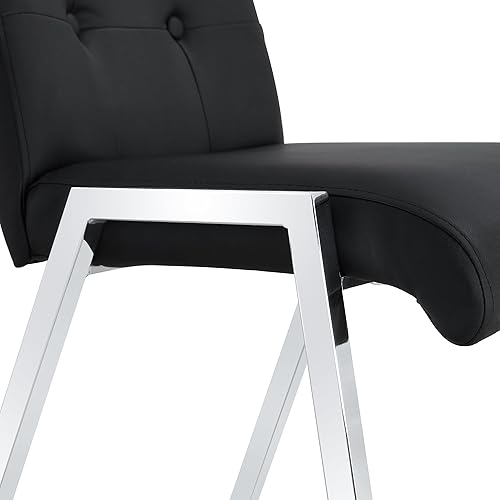 Miniatura 8 de Juego de 2 sillas de comedor, modernas sillas de comedor sin brazos con asiento tapizado de piel sintética suave y respaldo alto con patrón de