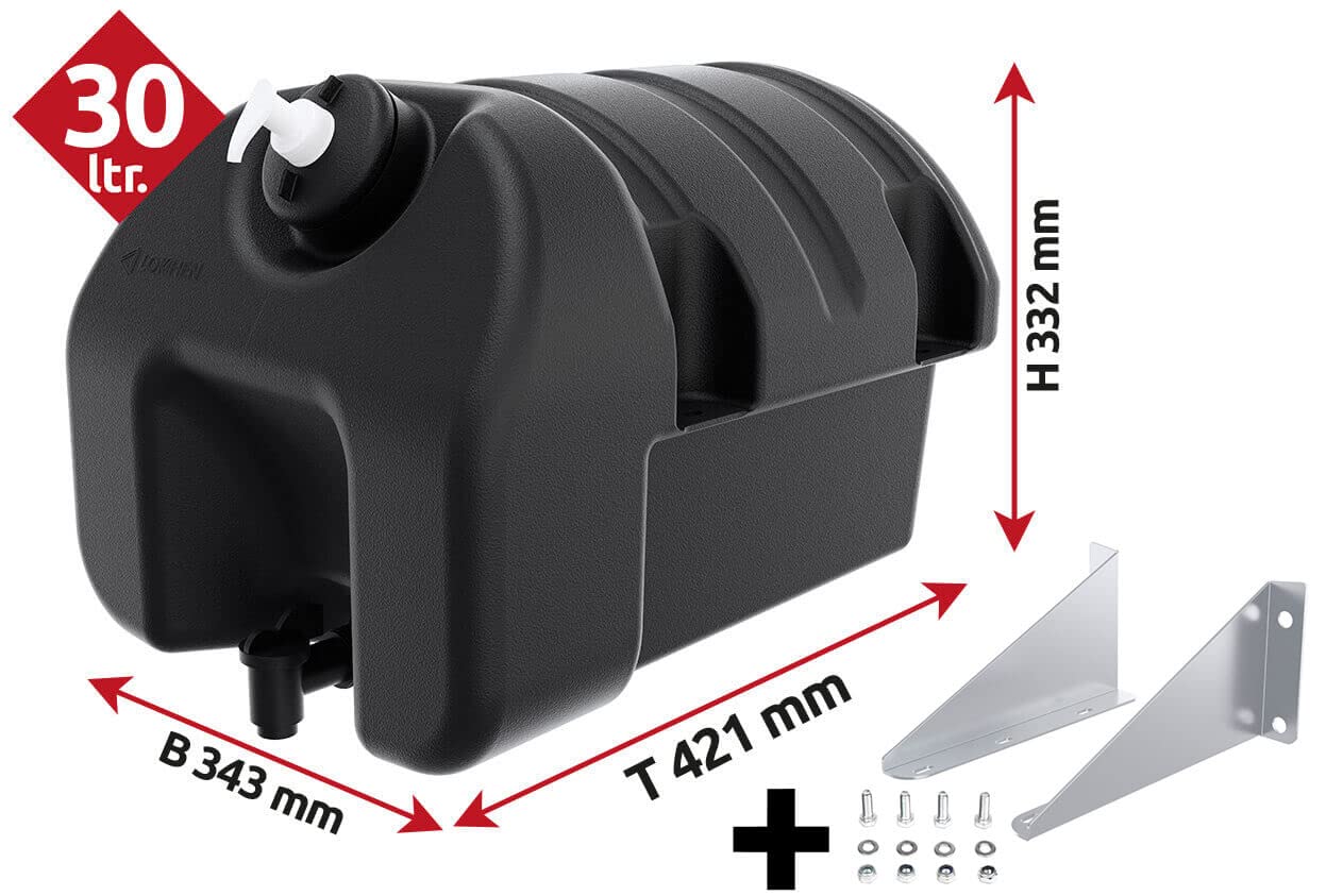 Waschwassertank 30 Liter mit Seifenspender, Schwarz, Wassertank mit Halterung