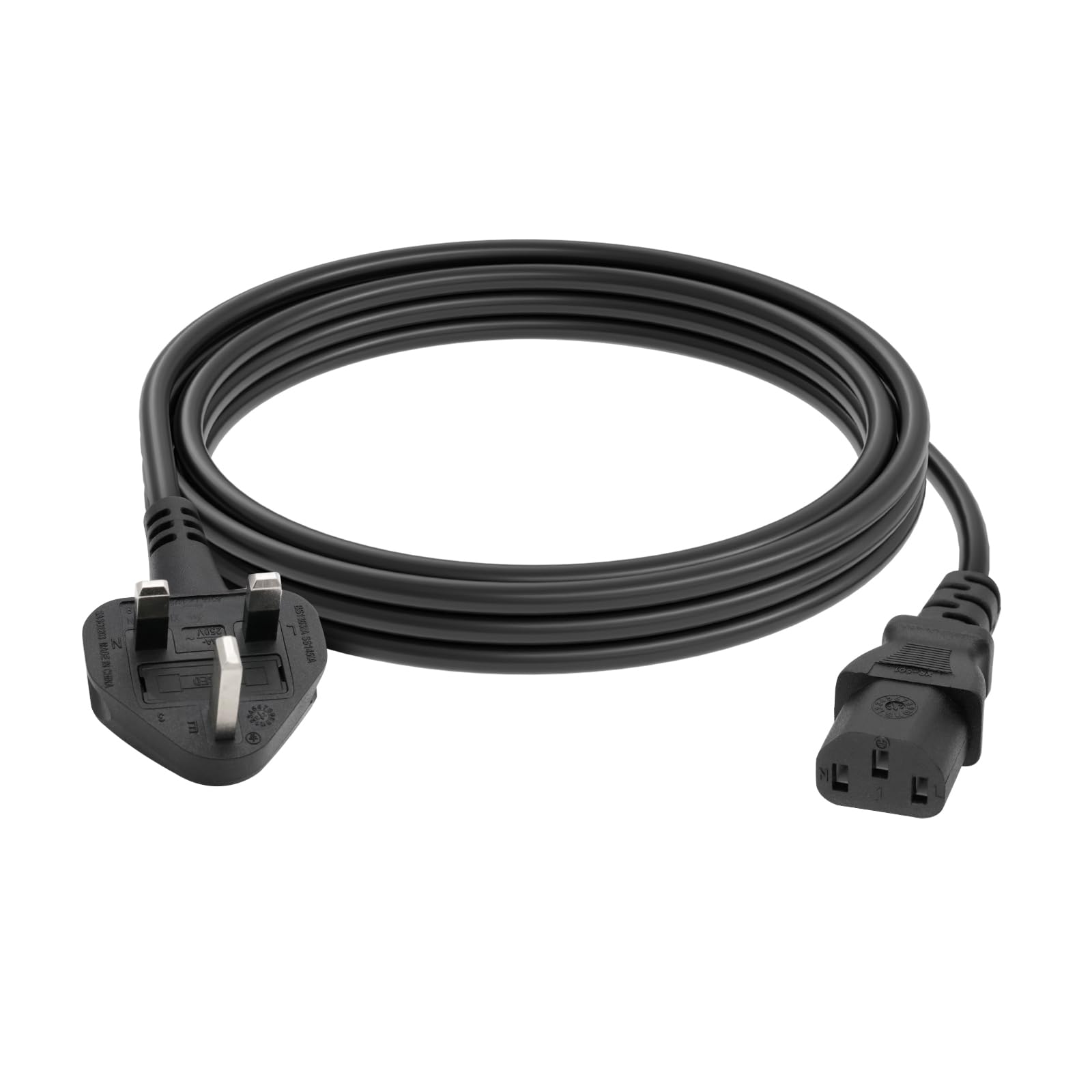 FIRMERST 3 Metre 3 Pin Power Cable for Computer IEC320 C13 to BS 1363, Black
