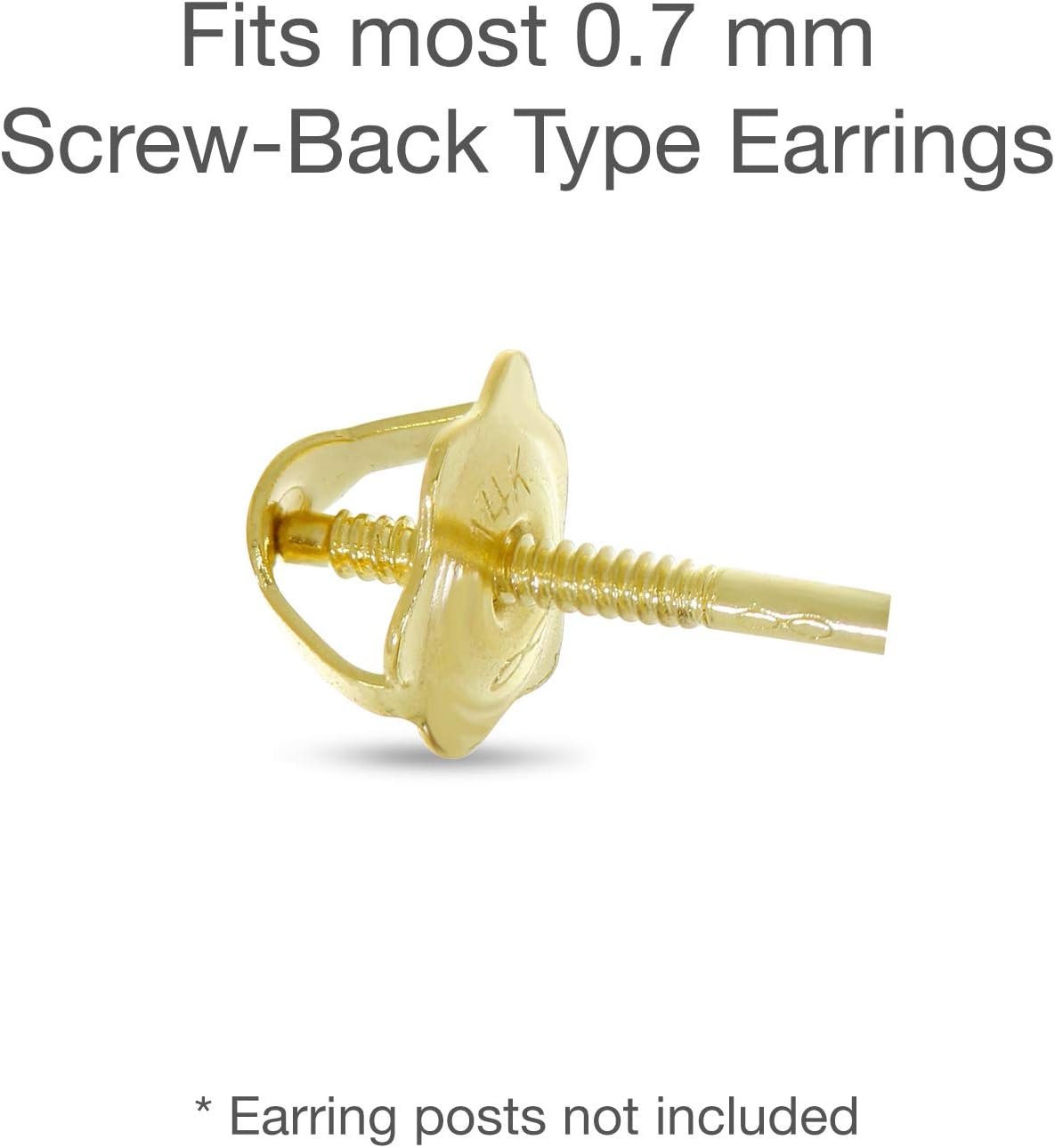 14k Yellow Gold Screw-Back Type Replacement Earring Backs for 0.7mm Posts (1 Pair)