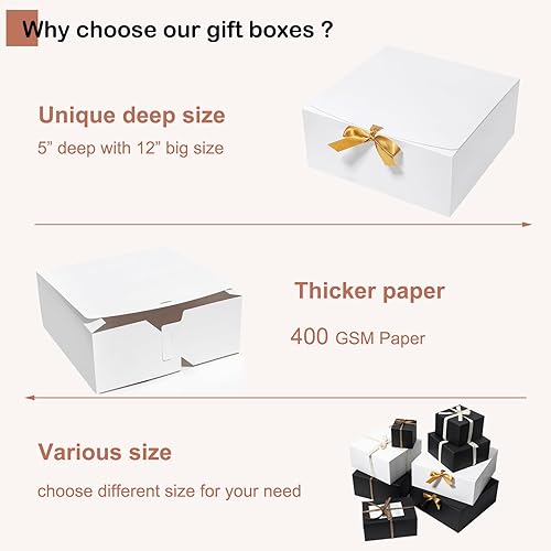 Miniatura 3 de Mcfleet Cajas de regalo grandes con tapas de 12 x 12 x 5 pulgadas, paquete de 10 cajas de propuesta de dama de honor, caja de regalo blanca extra