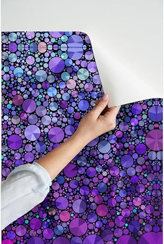 Miniatura 3 de Spoonflower Papel tapiz autoadhesivo de 6 x 2 pies, diseño de círculos morados, negro, geométrico, abstracto, amor, extraíble, personalizable