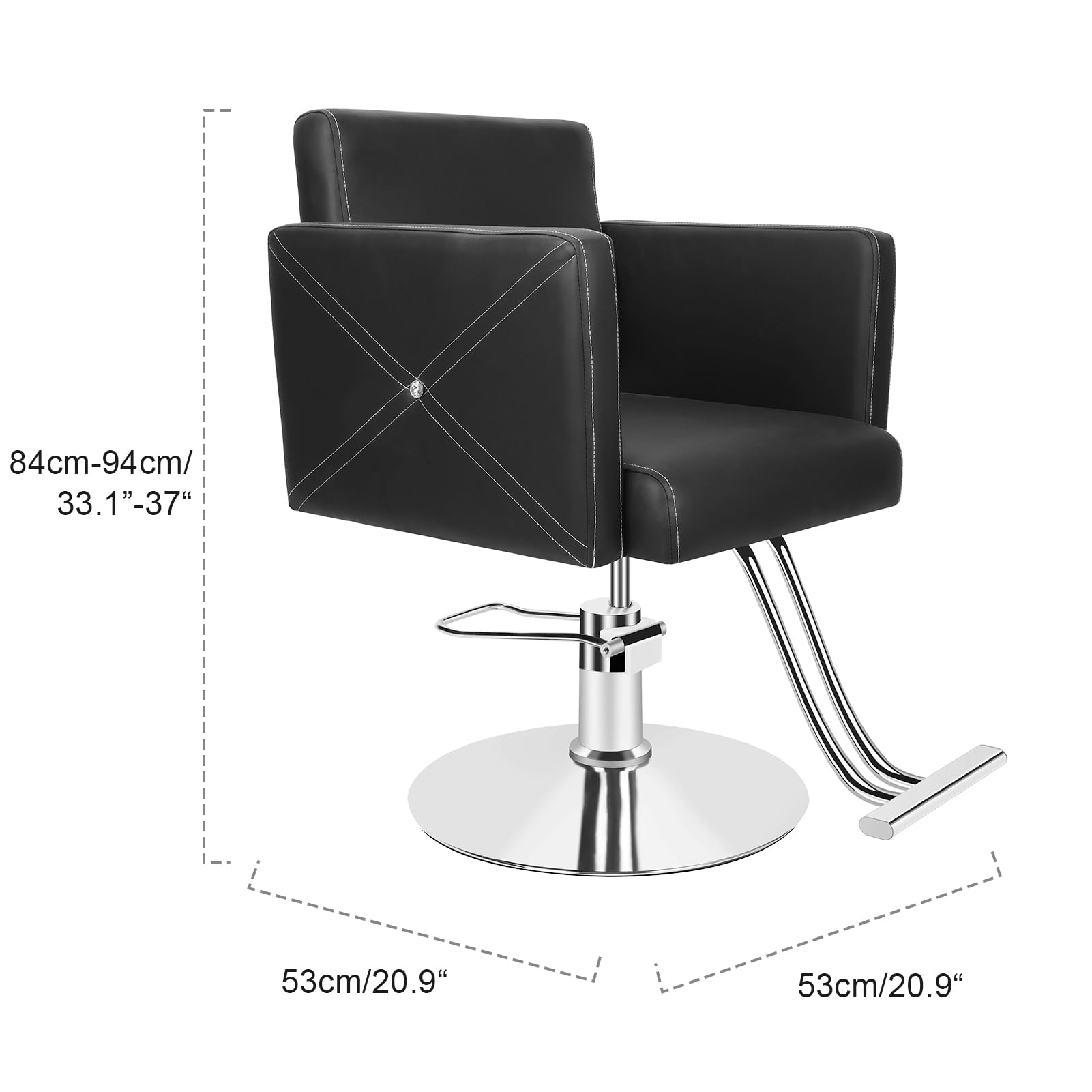 Friseurstuhl Hydraulisch 150 Kg Belastbarkeit, Barberstuhl Höhenverstellbar 360° Drehbar, Salonstuhl Mit Ergonomischer Rückenlehne Kunstleder Gepolstert Für Friseur Tattoo Pediküre Schwarz