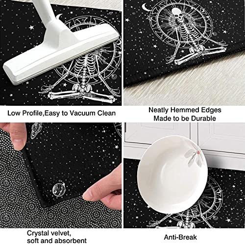 Fuoxowk Starry Skull Kitchen Mat Set, Halloween Decor Goth Kitchen Runner Rugs With Rubber Backing, Throw Rugs Washable For Kitchen Sink, Laundry Room, Standing Desk, Entry, Cool Black Area Rug #TOP4