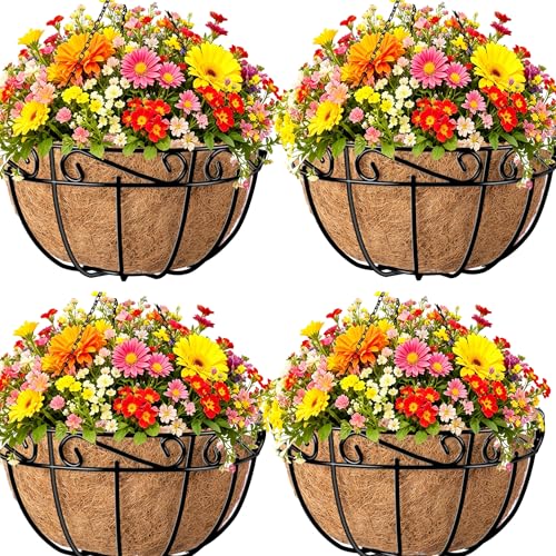 AMAGABELI GARDEN & HOME 4 Pack 15 Inch Metal Plant Hanging Baskets Planter...