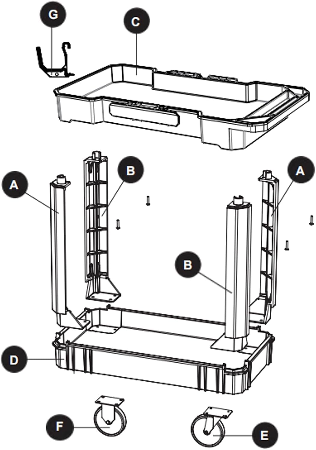 AAIN Work Carts with Wheels, 500 LBS Capacity. 33 x 16 Inch Plastic Tool cart. Utility Service Cart with 2 Fixed 2 Swivel Wheels, Ergonomic Handle Great for Warehouse/Garage/Garden/Hotel